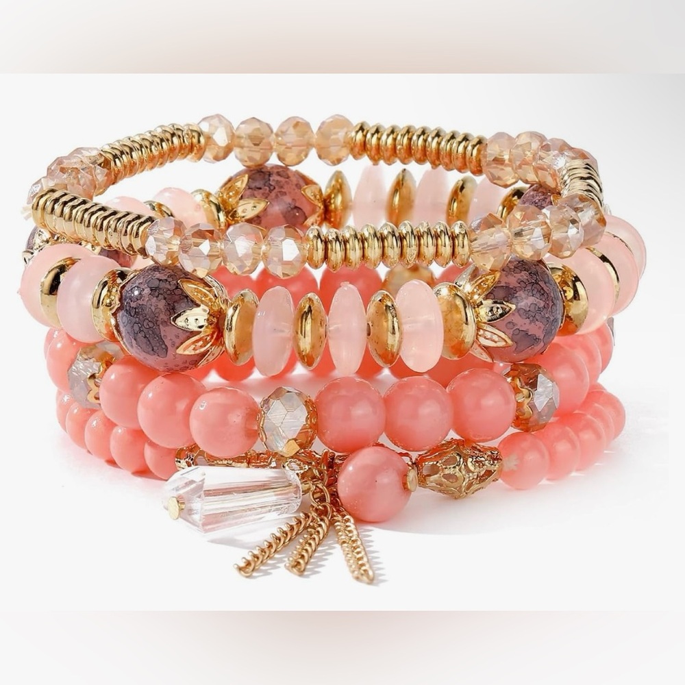 Coral/Peachy and Gold Stackable Bracelets!